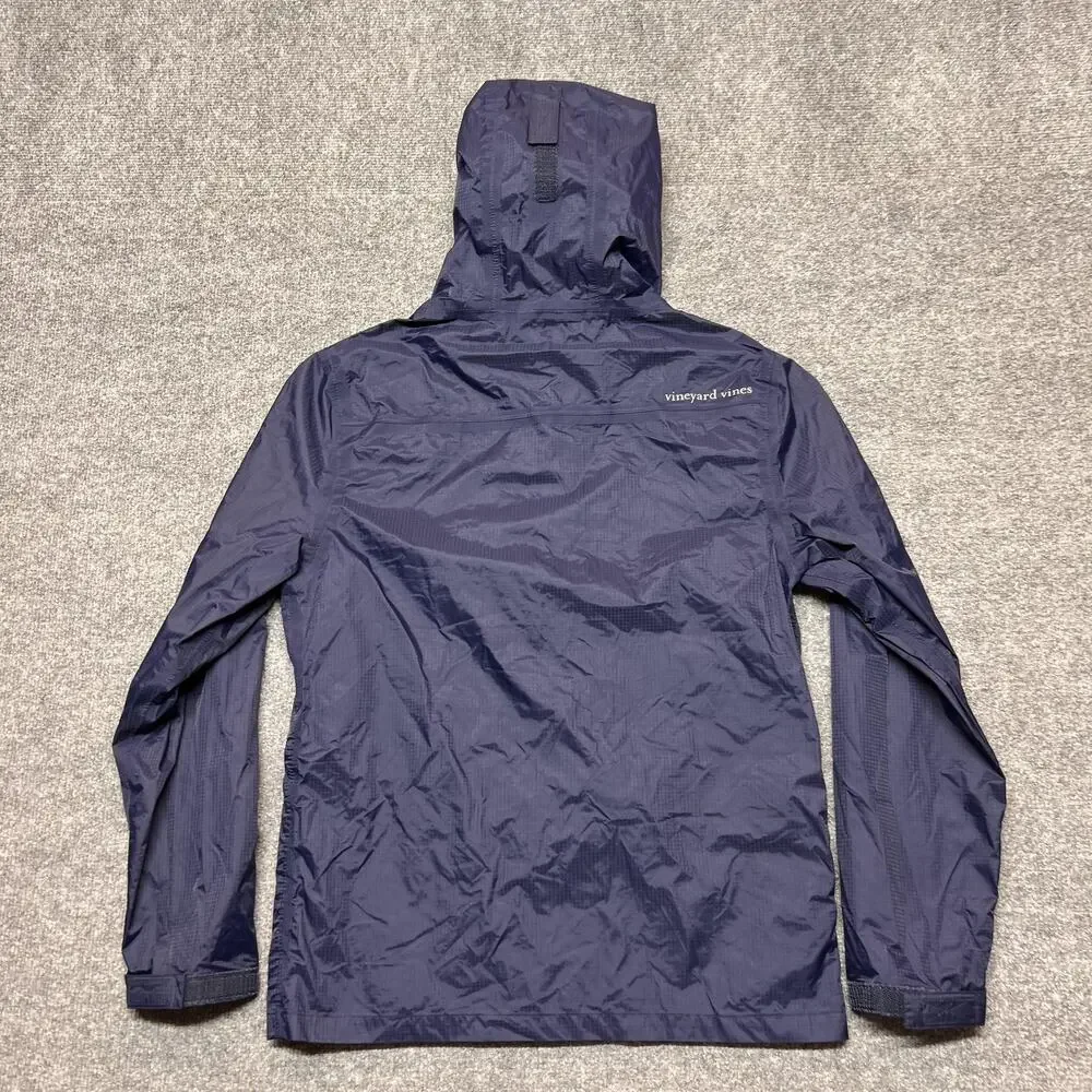Vineyard Vines Jacket Boys Large 16 Blue Hooded Waterproof Nylon Rain Coat